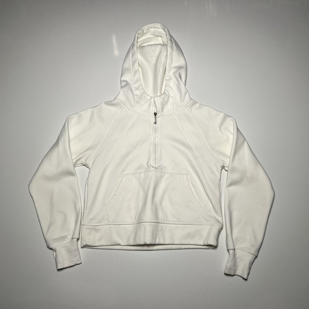LasLulu White Inner Fleece 3/4 Zip Crop Hoodie Womens Size S